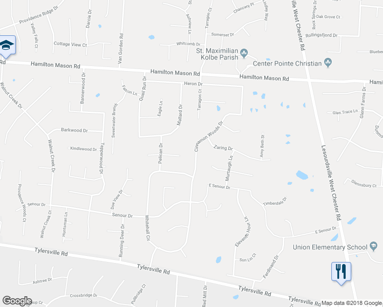 map of restaurants, bars, coffee shops, grocery stores, and more near 7479 Cinnamon Woods Drive in Butler County