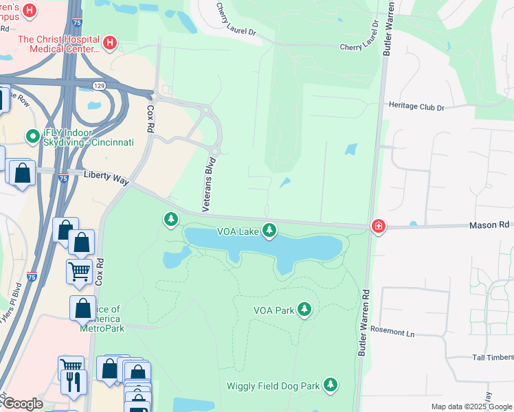 map of restaurants, bars, coffee shops, grocery stores, and more near 7235 Heritagespring Drive in Butler County