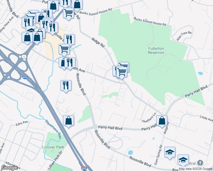 map of restaurants, bars, coffee shops, grocery stores, and more near 14 Holly Springs Ct in Nottingham