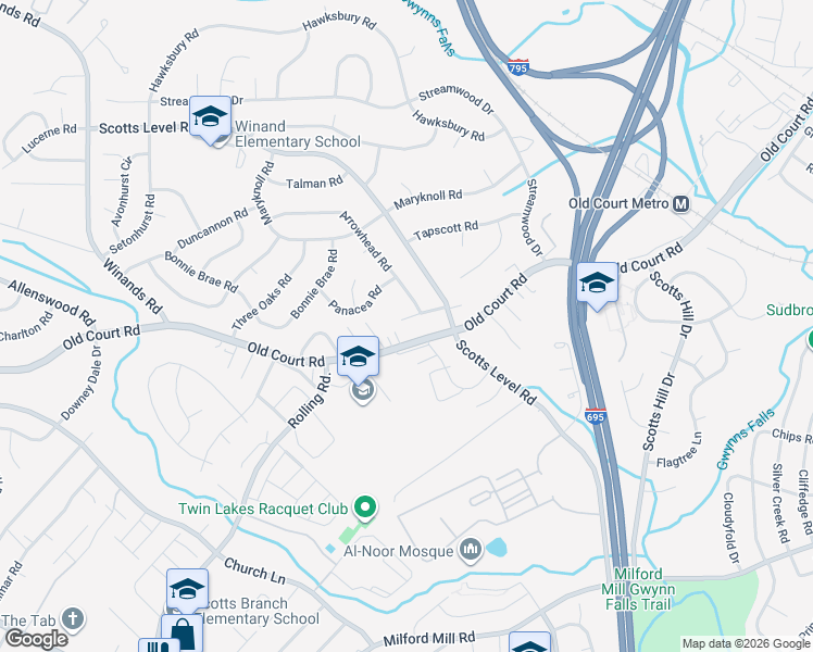 map of restaurants, bars, coffee shops, grocery stores, and more near 4617 Tema Road in Pikesville