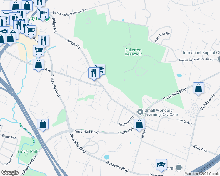 map of restaurants, bars, coffee shops, grocery stores, and more near 7904 Jabaji Court in Nottingham