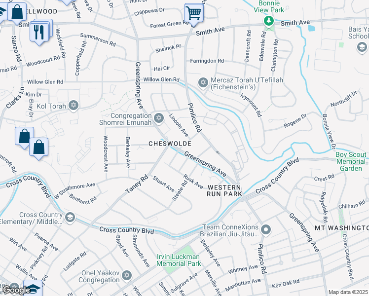map of restaurants, bars, coffee shops, grocery stores, and more near 2417 Taney Road in Baltimore
