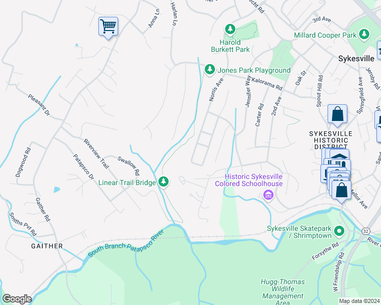 map of restaurants, bars, coffee shops, grocery stores, and more near 7428 Brandenburg Circle in Eldersburg
