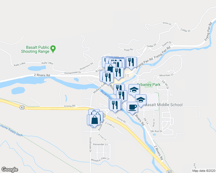 map of restaurants, bars, coffee shops, grocery stores, and more near in Basalt