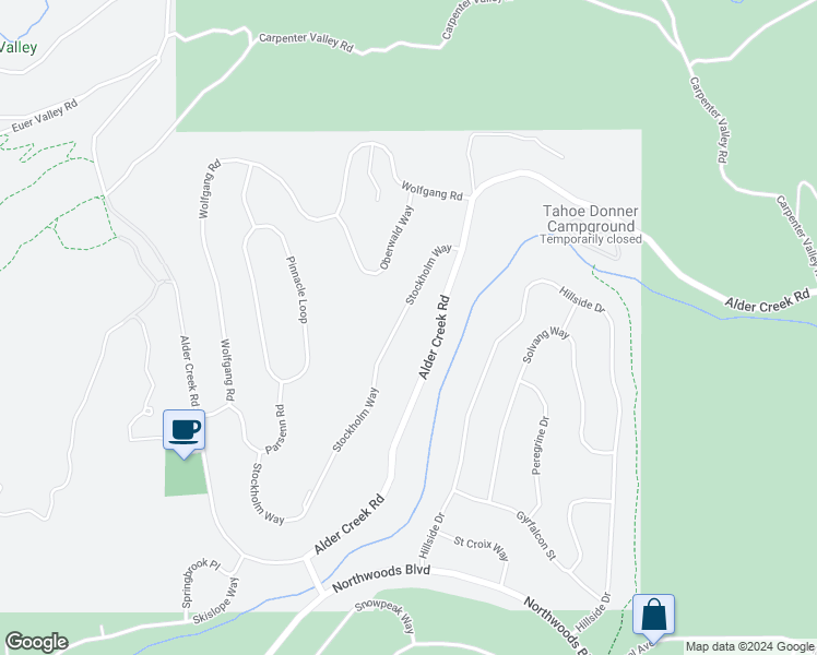 map of restaurants, bars, coffee shops, grocery stores, and more near 12939 Stockholm Way in Truckee