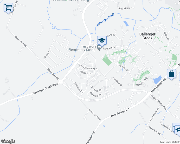 map of restaurants, bars, coffee shops, grocery stores, and more near 6464 Walcott Lane in Frederick
