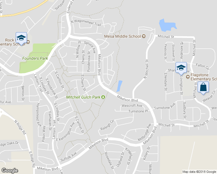 map of restaurants, bars, coffee shops, grocery stores, and more near 227 South Quicksilver Avenue in Castle Rock