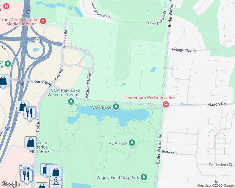 map of restaurants, bars, coffee shops, grocery stores, and more near 7222 Heritagespring Drive in Butler County