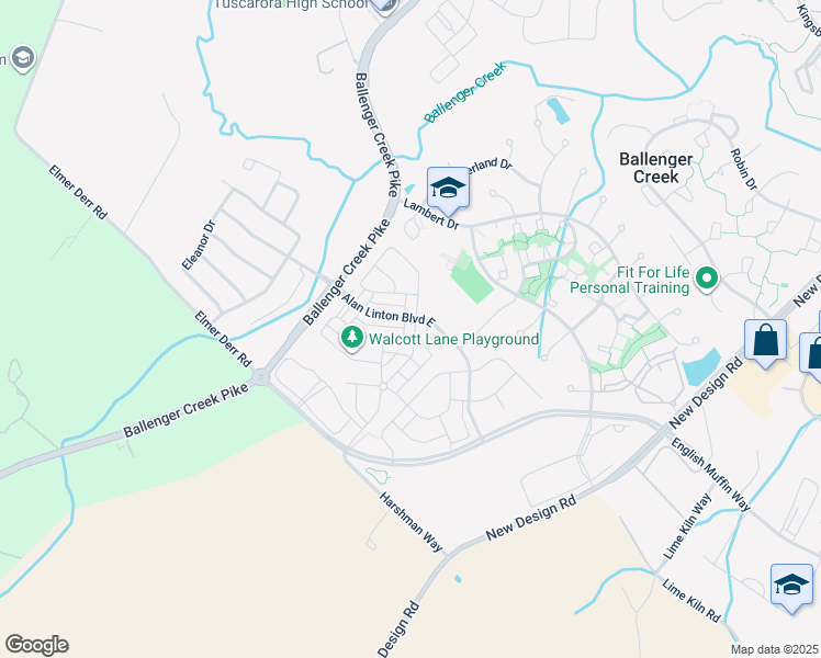 map of restaurants, bars, coffee shops, grocery stores, and more near 4880 Hiteshow Drive in Frederick