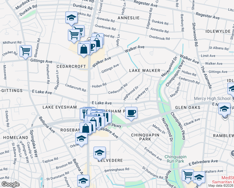 map of restaurants, bars, coffee shops, grocery stores, and more near 709 Cedarcroft Road in Baltimore