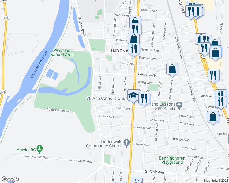 map of restaurants, bars, coffee shops, grocery stores, and more near 2934 Freeman Avenue in Hamilton
