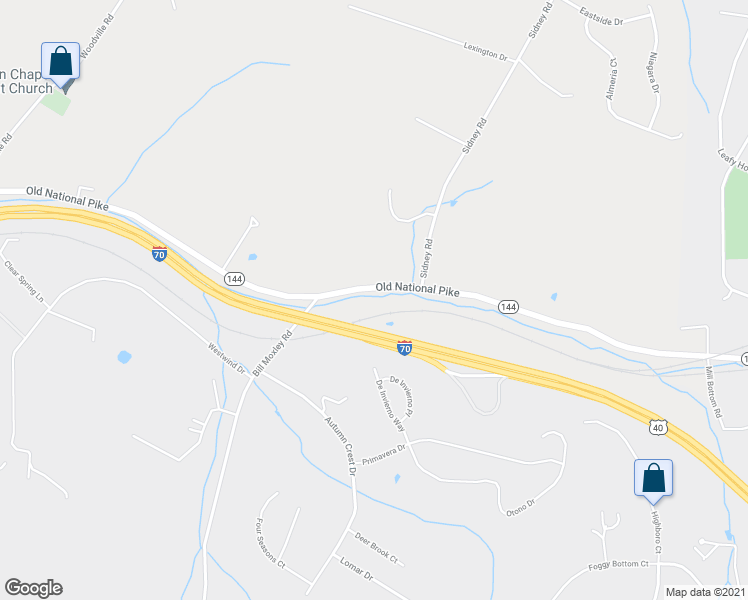 map of restaurants, bars, coffee shops, grocery stores, and more near 13533 Old National Pike in Mount Airy