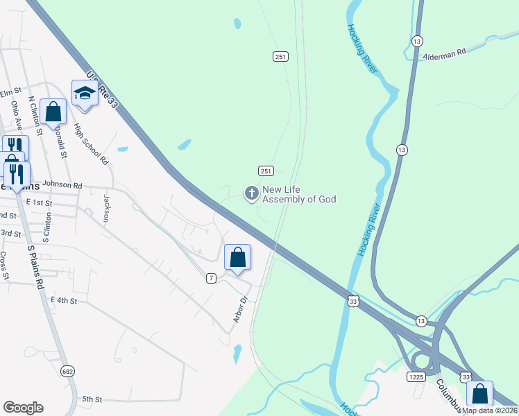 map of restaurants, bars, coffee shops, grocery stores, and more near 198 Pine Aire Village in Athens
