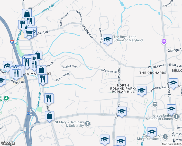 map of restaurants, bars, coffee shops, grocery stores, and more near 906 Poplar Hill Road in Baltimore