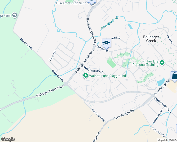 map of restaurants, bars, coffee shops, grocery stores, and more near 6411 Alan Linton Boulevard East in Frederick