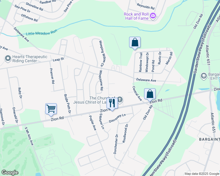 map of restaurants, bars, coffee shops, grocery stores, and more near 14 Wexford Lane in Egg Harbor Township