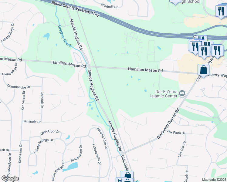 map of restaurants, bars, coffee shops, grocery stores, and more near 6815 Hamilton Mason Road in West Chester