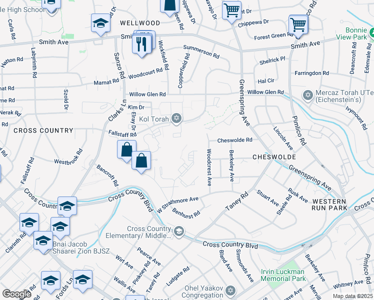 map of restaurants, bars, coffee shops, grocery stores, and more near 6350 Red Cedar Place in Baltimore