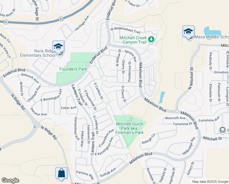 map of restaurants, bars, coffee shops, grocery stores, and more near 5380 East Aspen Avenue in Castle Rock
