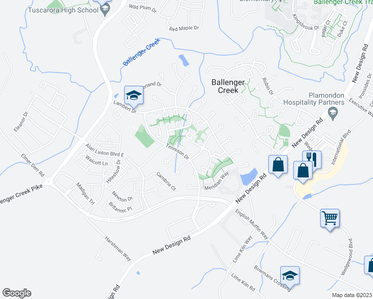 map of restaurants, bars, coffee shops, grocery stores, and more near 4847 Marsden Place in Frederick