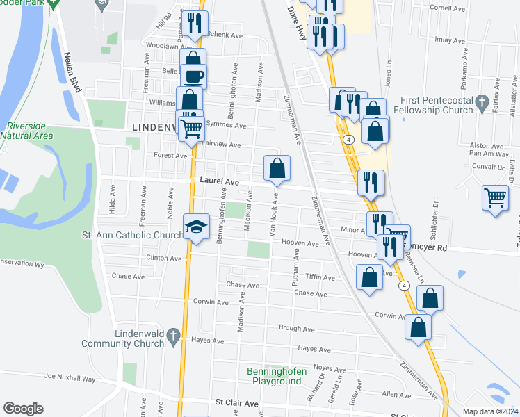 map of restaurants, bars, coffee shops, grocery stores, and more near 808 Weller Avenue in Hamilton