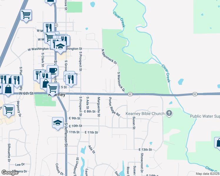 map of restaurants, bars, coffee shops, grocery stores, and more near 420 Porter Ridge Road in Kearney