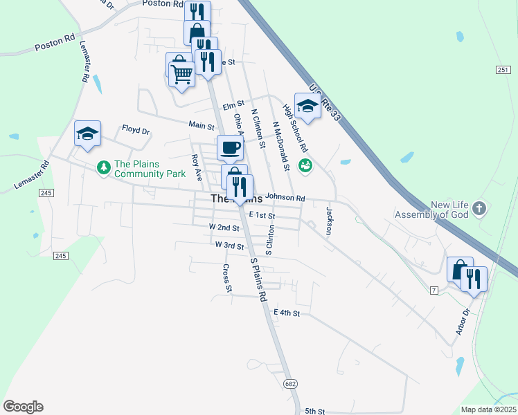 map of restaurants, bars, coffee shops, grocery stores, and more near 11 Johnson Road in The Plains