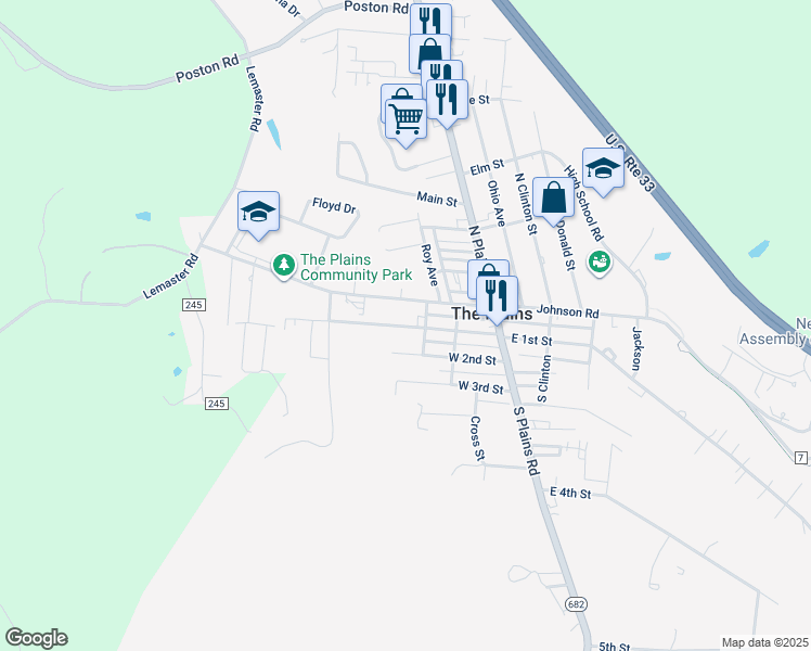 map of restaurants, bars, coffee shops, grocery stores, and more near 33 Connett Road in The Plains