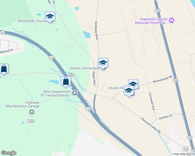 map of restaurants, bars, coffee shops, grocery stores, and more near 138 Sandusky Boulevard in Chillicothe