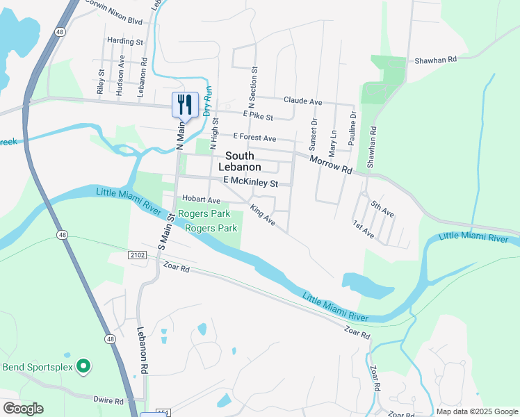 map of restaurants, bars, coffee shops, grocery stores, and more near in South Lebanon