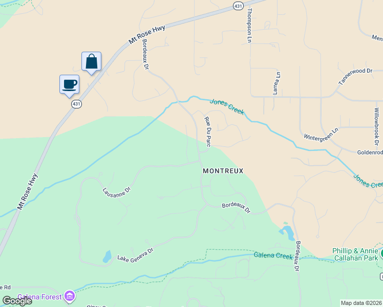 map of restaurants, bars, coffee shops, grocery stores, and more near 16940 Salut Court in Reno