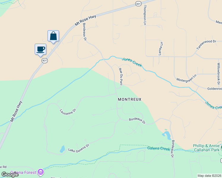 map of restaurants, bars, coffee shops, grocery stores, and more near 16940 Salut Court in Reno