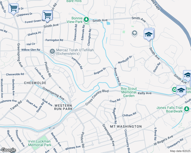 map of restaurants, bars, coffee shops, grocery stores, and more near 2311 Rogene Dr in Baltimore