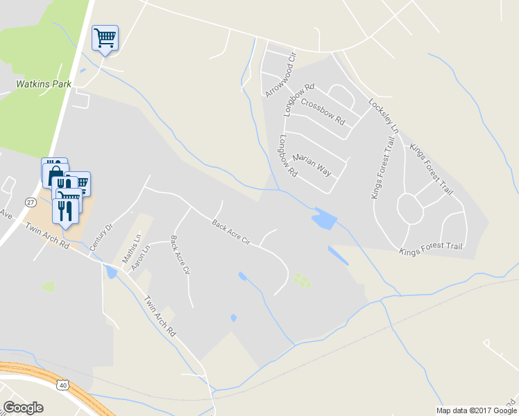 map of restaurants, bars, coffee shops, grocery stores, and more near 1717 Trestle Street in Mount Airy