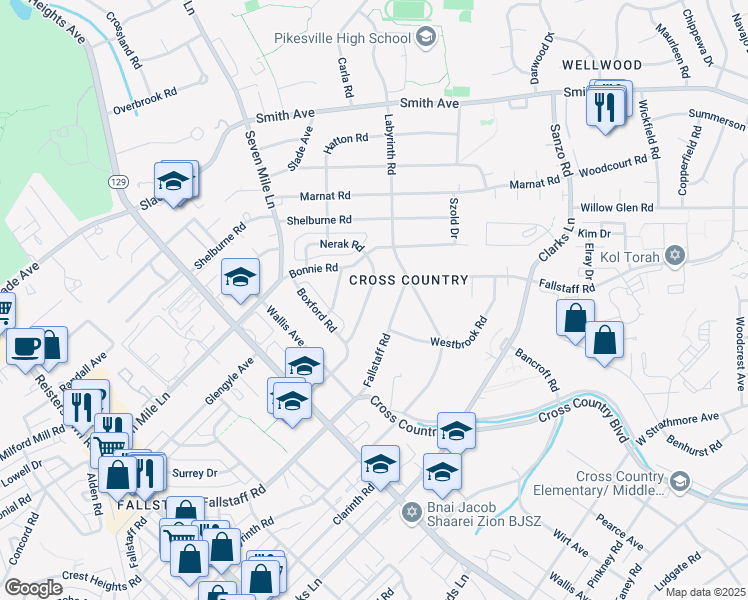 map of restaurants, bars, coffee shops, grocery stores, and more near 3317 Olympia Avenue in Baltimore