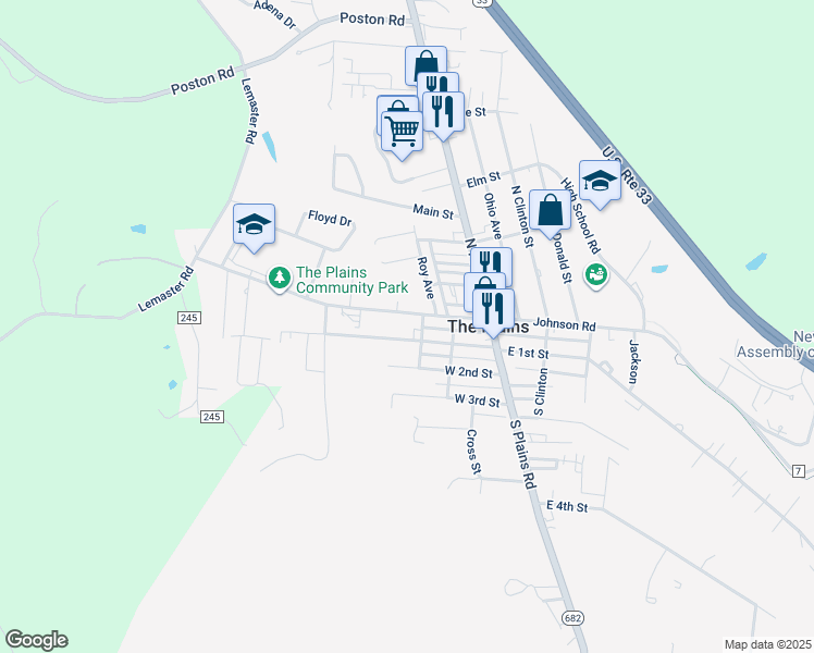 map of restaurants, bars, coffee shops, grocery stores, and more near 33 Connett Road in The Plains