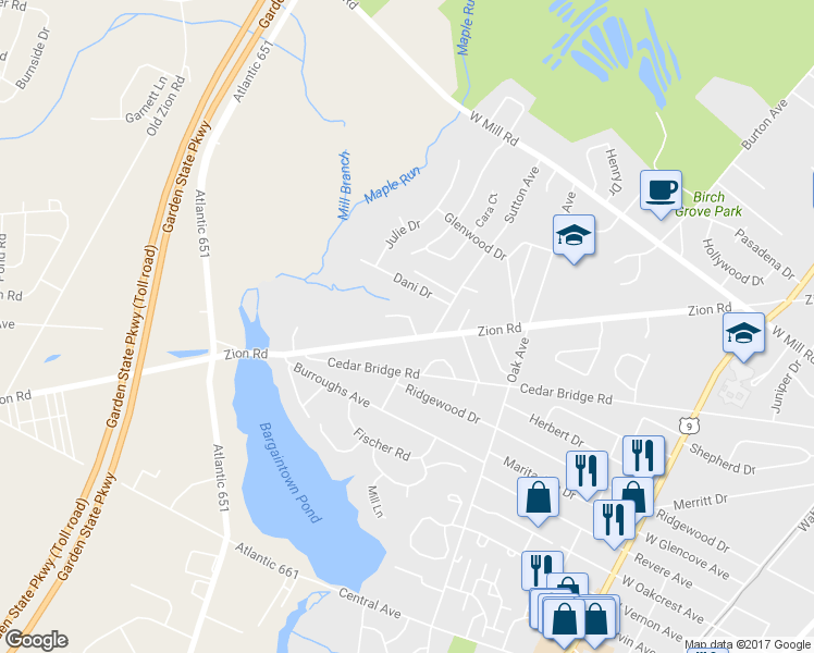 map of restaurants, bars, coffee shops, grocery stores, and more near 2 Raina Drive in Northfield