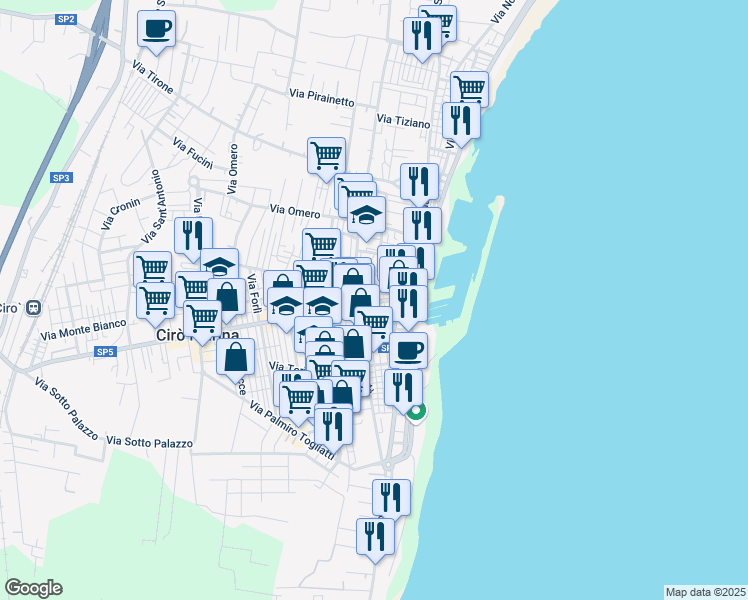 map of restaurants, bars, coffee shops, grocery stores, and more near 2 Via Arezzo in Cirò Marina
