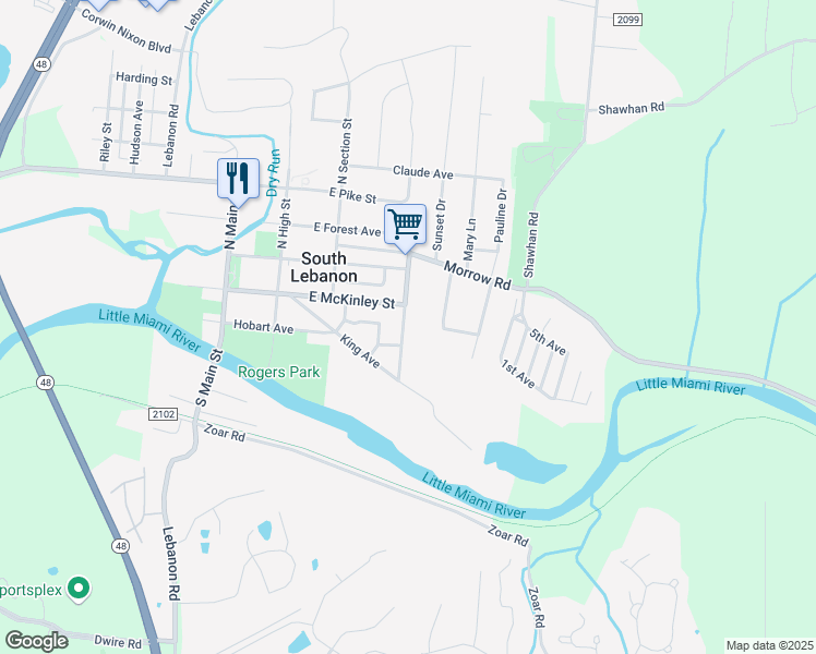 map of restaurants, bars, coffee shops, grocery stores, and more near 244 South Mary Ellen Street in South Lebanon