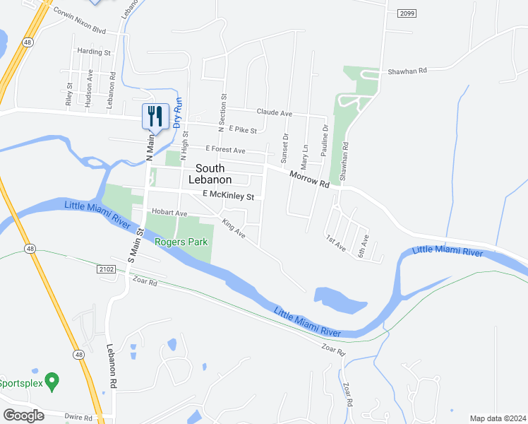 map of restaurants, bars, coffee shops, grocery stores, and more near 244 South Mary Ellen Street in South Lebanon