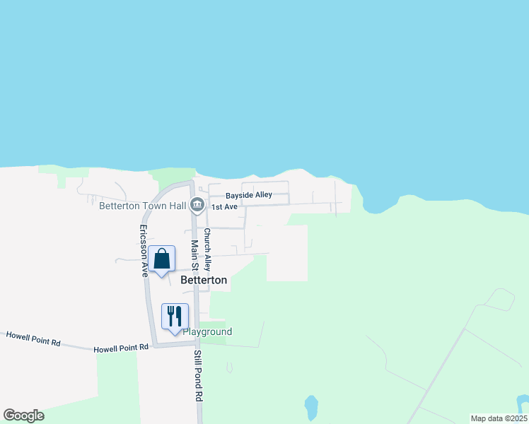 map of restaurants, bars, coffee shops, grocery stores, and more near 130 1st Avenue in Betterton