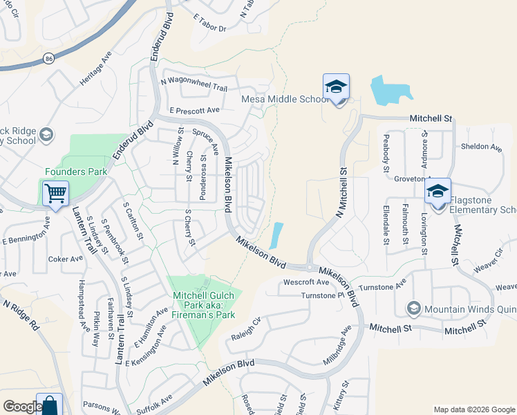 map of restaurants, bars, coffee shops, grocery stores, and more near 47 South Bedford Avenue in Castle Rock