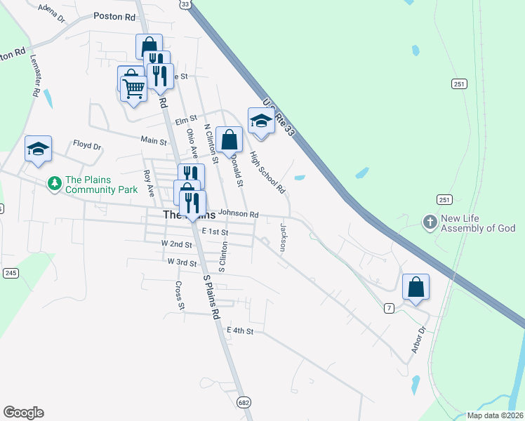 map of restaurants, bars, coffee shops, grocery stores, and more near 40 Johnson Road in The Plains