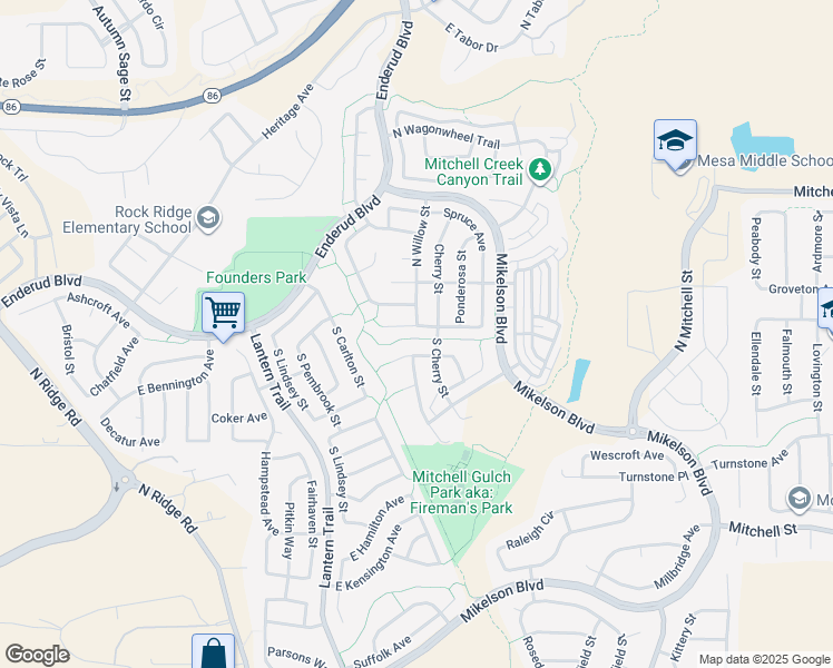 map of restaurants, bars, coffee shops, grocery stores, and more near 5380 East Aspen Avenue in Castle Rock