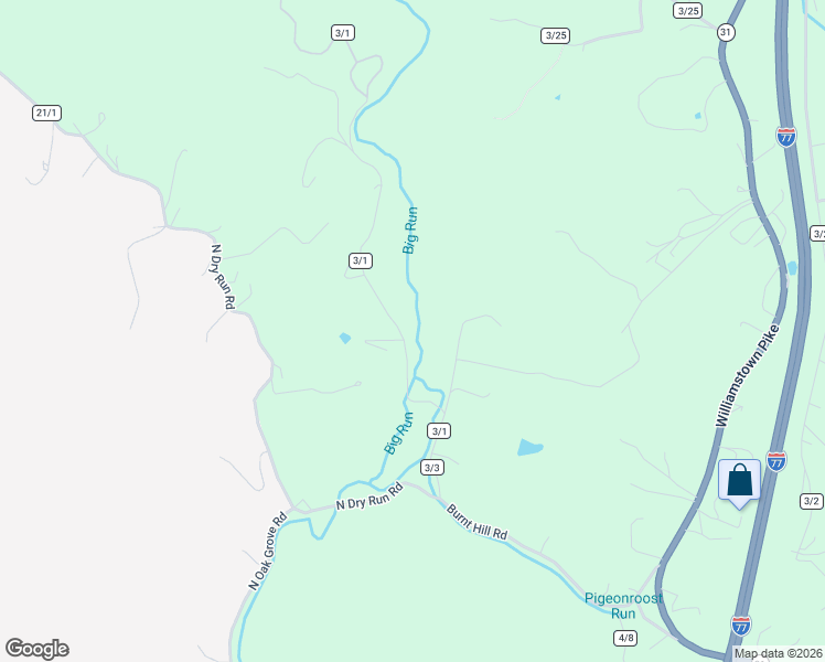 map of restaurants, bars, coffee shops, grocery stores, and more near Big Run Road in Williamstown
