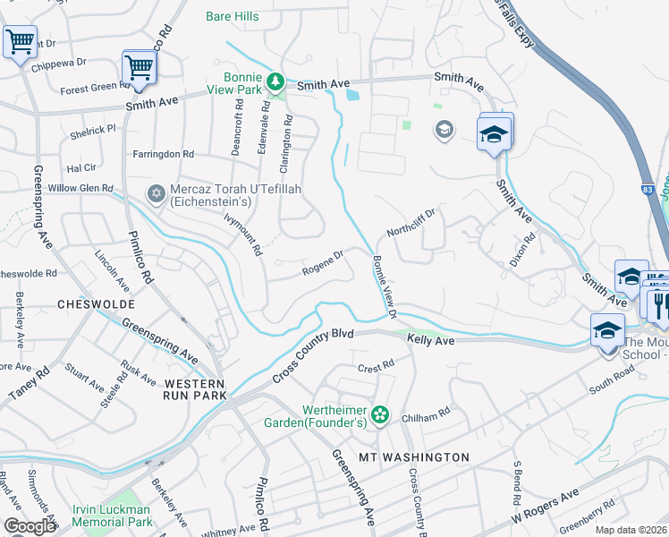 map of restaurants, bars, coffee shops, grocery stores, and more near 2221 Rogene Drive in Baltimore