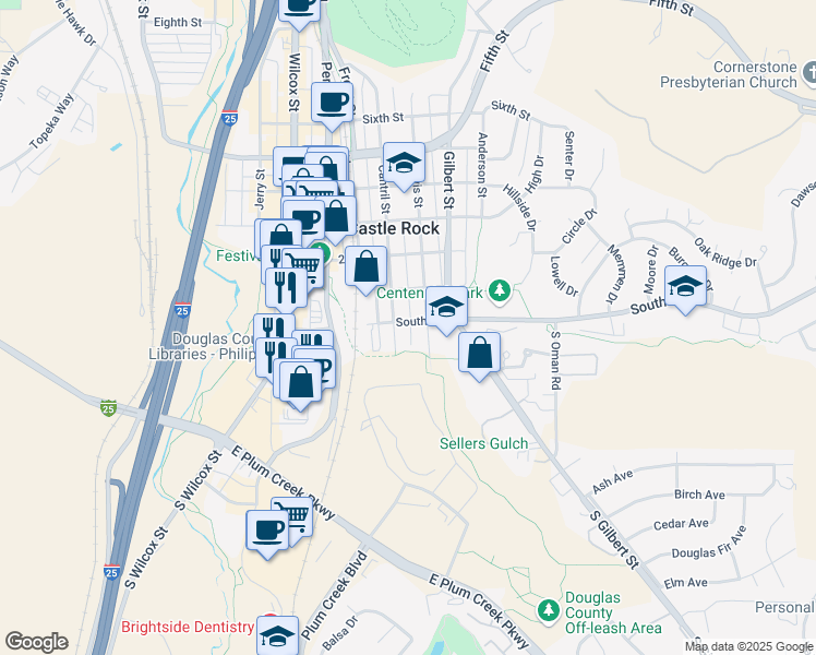 map of restaurants, bars, coffee shops, grocery stores, and more near in Castle Rock