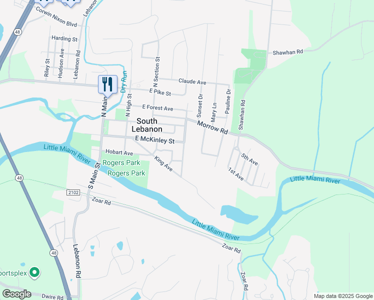 map of restaurants, bars, coffee shops, grocery stores, and more near 244 South Mary Ellen Street in South Lebanon