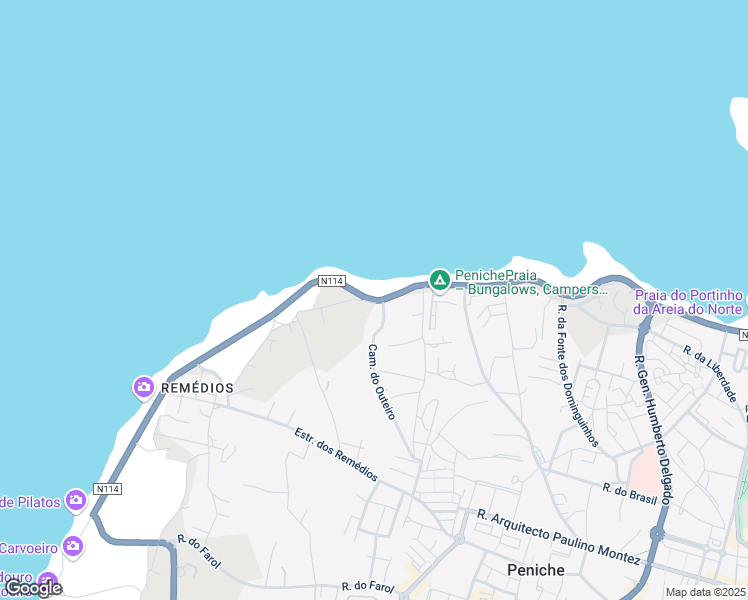 map of restaurants, bars, coffee shops, grocery stores, and more near Estrada Marginal Norte in Peniche