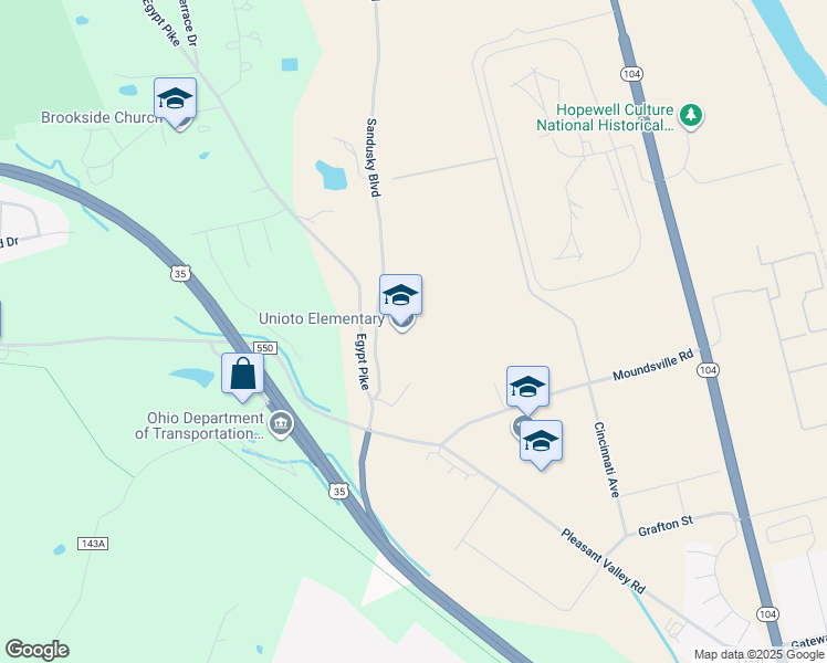 map of restaurants, bars, coffee shops, grocery stores, and more near 138 Sandusky Boulevard in Chillicothe